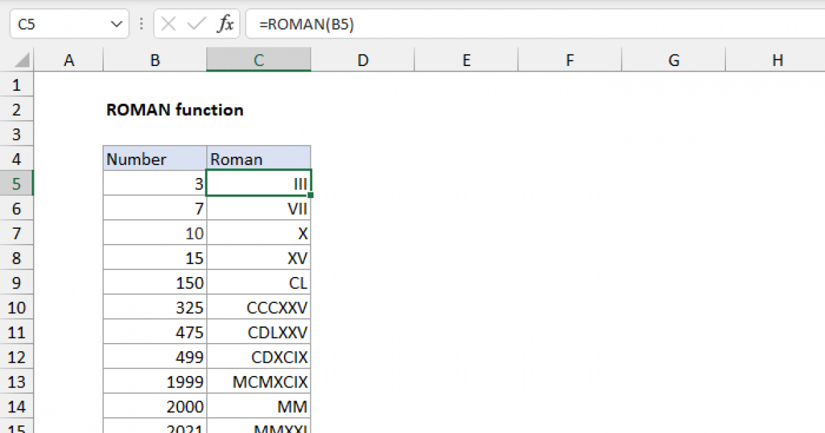 Excel ROMAN function Exceljet